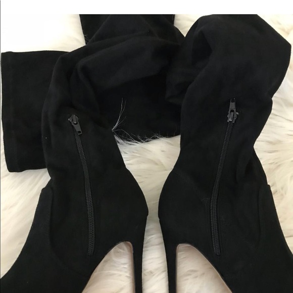 Asos Black knee suede leather thigh high boots 7 - Picture 8 of 8